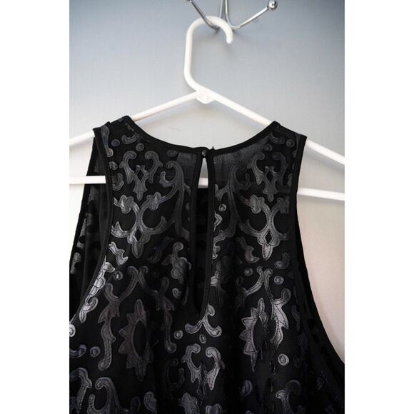 Analili "Leather" Laser Cut Out Detailed Edgy Black Tank Top Blouse L - Picture 9 of 12